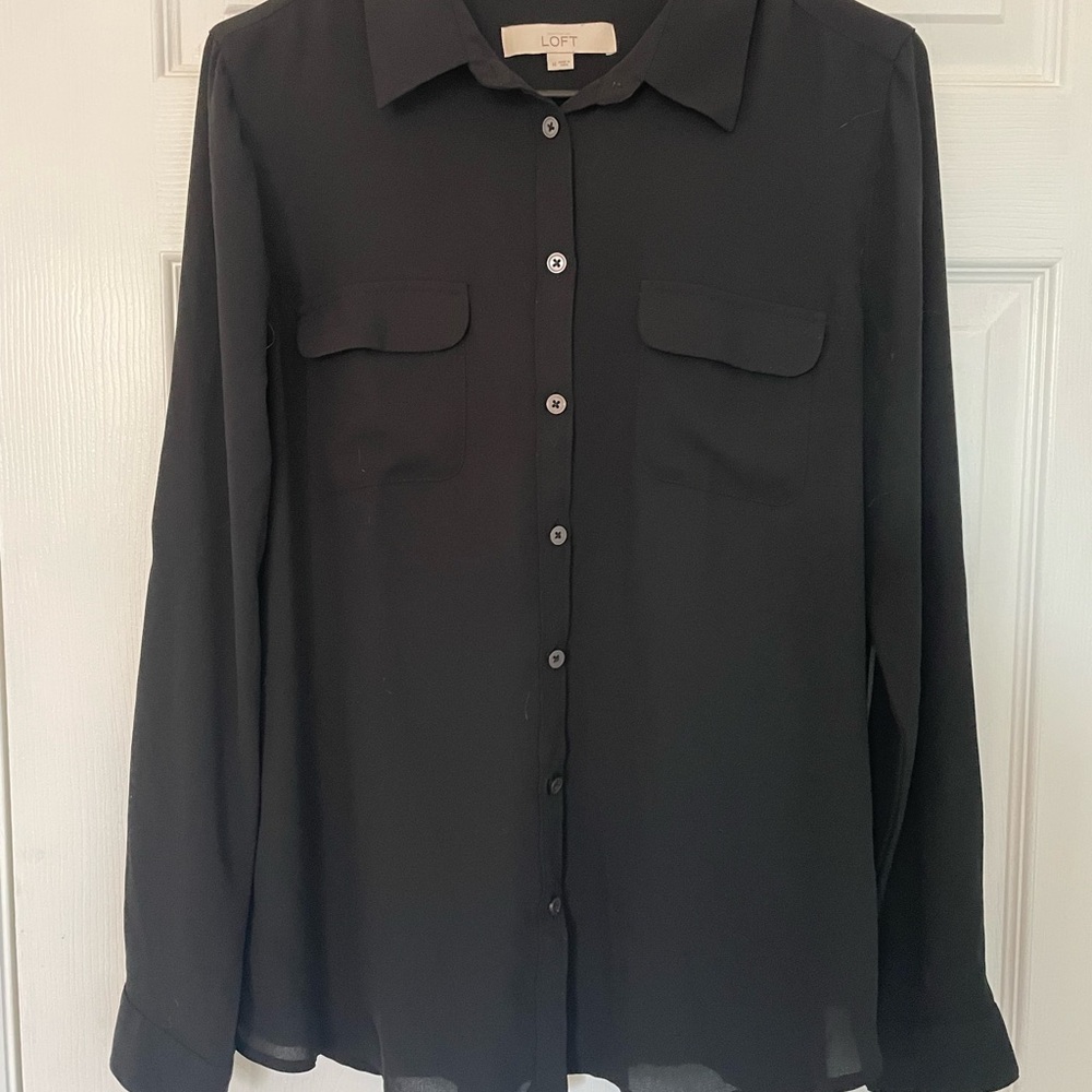 LOFT Black Button-Up Blouse